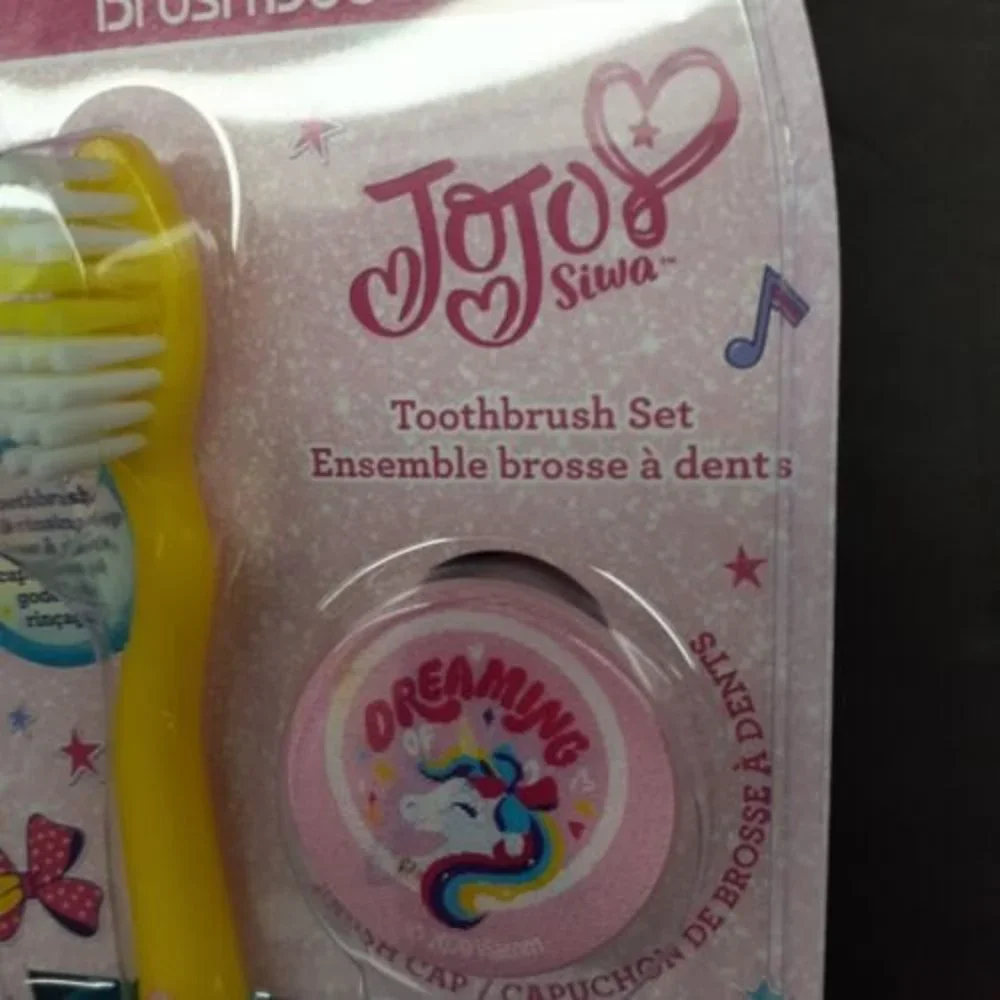 Jojo Siwa 3 Piece Toothbrush Set Holographic Cap & Rinsing Cup Blue Yellow Pink